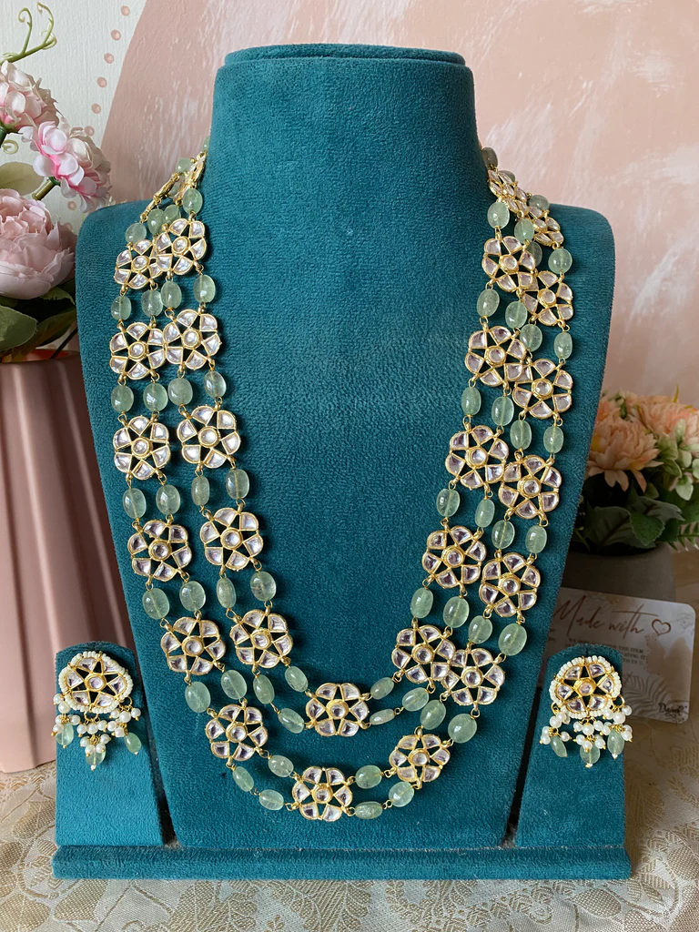 Mossanite Strawberry Beads Kundan Haram set